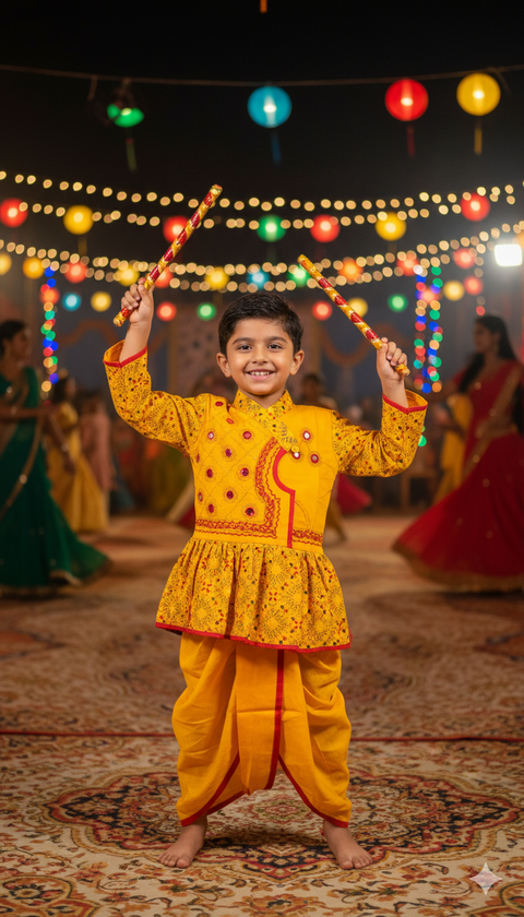 Vastrovaa Boys Yellow Angrakha Kurta Dhoti Set – Festive Special