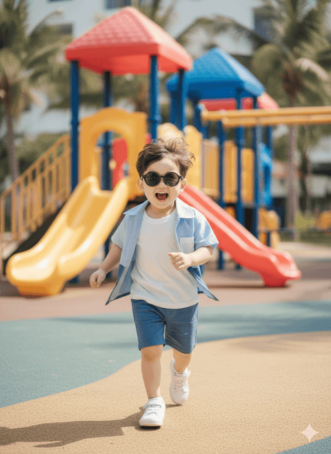 Trendy Korean Blue Shirt & Shorts Set for Boys | Color-Block Casual Outfit with White Pocket | Stylish Kids Wear 2025