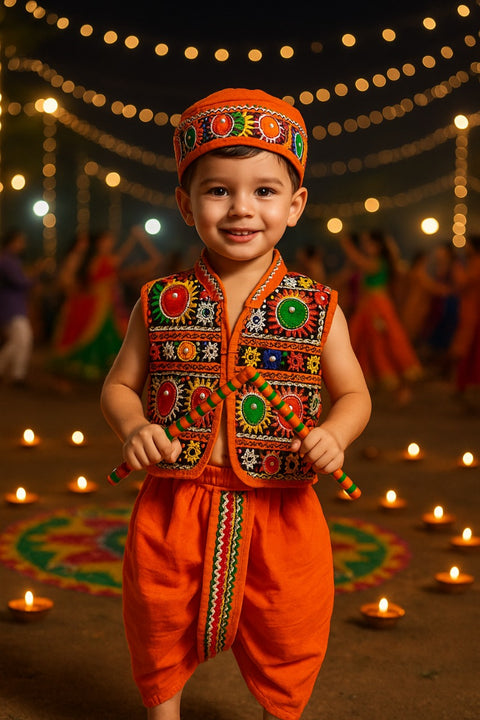 Vastrovaa Boys Navratri Dhoti with Mirror Work Jacket